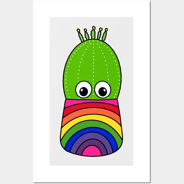 Cute Cactus Design #336: Cute Cactus In Rainbow Colored Pot Wall Art by DreamCactus